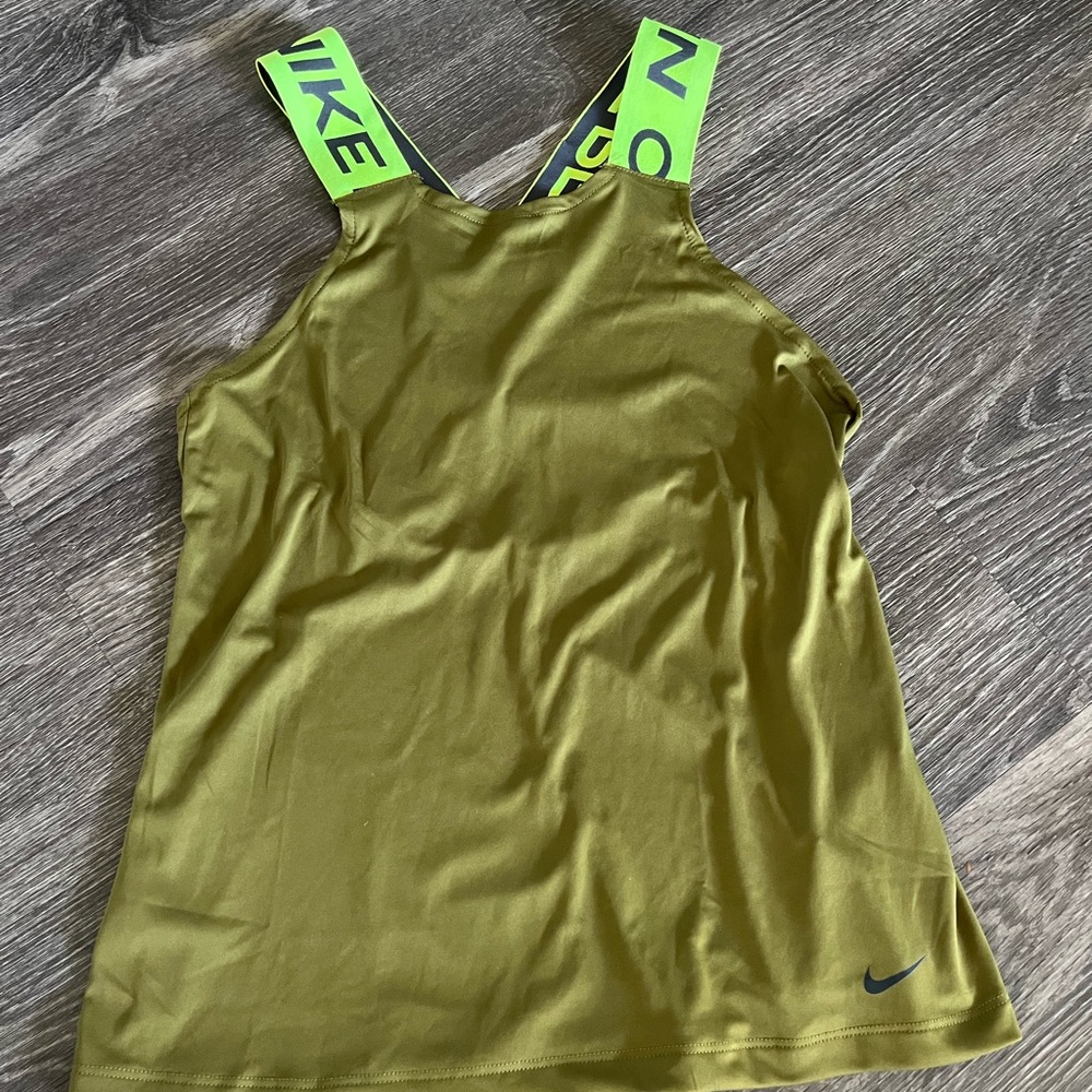 Nike Green Fitted Tank Top with Neon Straps